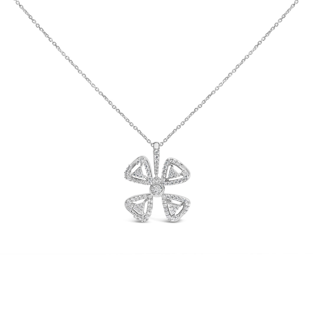 14K White Gold 5/8 Cttw Diamond 4 Leaf Floral Pendant Necklace (H-I Color, I1-I2 Clarity) - 18