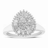 10K White Gold 1/2 Cttw Round & Baguette Cut Diamond Pear Shaped Domed Pavé Cluster with Halo Cocktail Ring (H-I Color, SI1-SI2 Clarity)-0 thumbnail 1