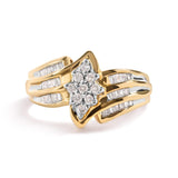 10K Yellow Gold 1/2 Cttw Round And Baguette-cut Diamond Cluster Head and Channel Set Shank Ring (H-I Color, I1-I2 Clarity)-0 thumbnail 1