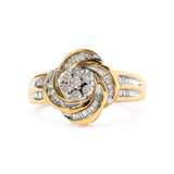 10K Yellow Gold 1/2 Cttw Round and Baguette Diamond Flower Swirl Cocktail Ring (I-J Color, SI2-I1 Clarity)-0 thumbnail 1