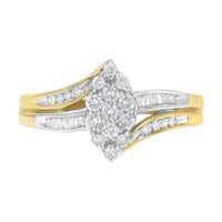 10K Yellow and White Gold 1/2 Cttw Diamond Marquise Shaped Cluster Split Shank Ring (H-I Color, SI2-I1 Clarity)