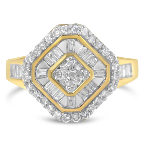 10K Yellow Gold Round and Baguette-Cut Diamond Cocktail Ring (1.0 Cttw, I-J Color, I1-I2 Clarity)-0