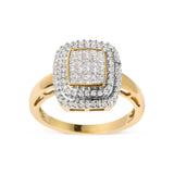 10K Yellow Gold 1/2 cttw Round and Princess Diamond Composite Head and Halo Ring (H-I Color, SI1-SI2 Clarity)-0 thumbnail 1