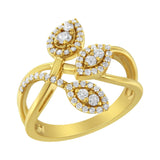 10K Yellow Gold 1/2 Cttw Round-Cut Diamond Layered Crossover Triple Leaf Bypass Ring (I-J Color, I1-I2 Clarity)-0 thumbnail 1