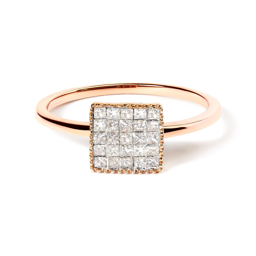 10K Rose Gold 1/3 Cttw Invisible Set Princess Cut Diamond Composite Square Shape Ring (H-I color, I1-I2 clarity)-0