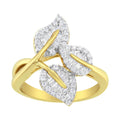 18K Yellow and White Gold Plated .925 Sterling Silver 3/8 Cttw Baguette and Round Diamond Bypass Triple Leaf Ring (I-J Color, I1-I2 Clarity)-0