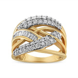 10K Yellow and White Gold 1.0 Cttw Round and Baguette-Cut Diamond Multirow Interwoven Cocktail Ring (I-J Color, I2-I3 Quality)-0 thumbnail 1