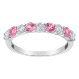 10KT White Gold 1/2 cttw Diamond and 3MM Created Gemstone Band Ring (H-I, I1-I2)-1 thumbnail 2
