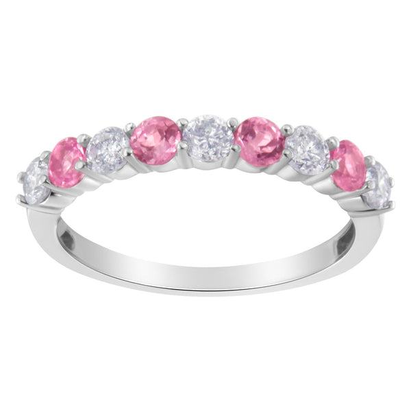 10KT White Gold 1/2 cttw Diamond and 3MM Created Gemstone Band Ring (H-I, I1-I2)