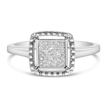 .925 Sterling Silver 1/5 Cttw Invisible Set Princess Cut Diamond Promise Ring with Beaded Halo (H-I Color, I1-I2 Clarity)-0