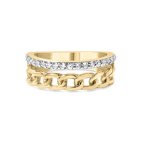 10K Yellow Gold 1/5 Cttw Diamond Cuban Link Ring Band (I-J Color, I2-I3 Clarity)