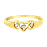 10KT Yellow Gold 1/20 cttw Diamond Triple Heart Diamond Ring (K-L, I1-I2)-0 thumbnail 1