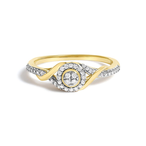 10K Yellow Gold 1/10 Cttw Diamond Swirl and Halo Promise Ring-0
