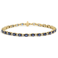 18K Yellow Gold 3/4 Cttw Diamond and 5 1/3 Cttw Oval Blue Sapphire Alternating Link Bracelet (G-H Color, VS1-VS2 Clarity)  - 7.25