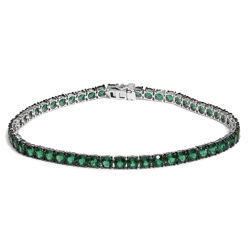 Men's .925 Sterling Silver Created Green Emerald Tennis Bracelet - 8.5