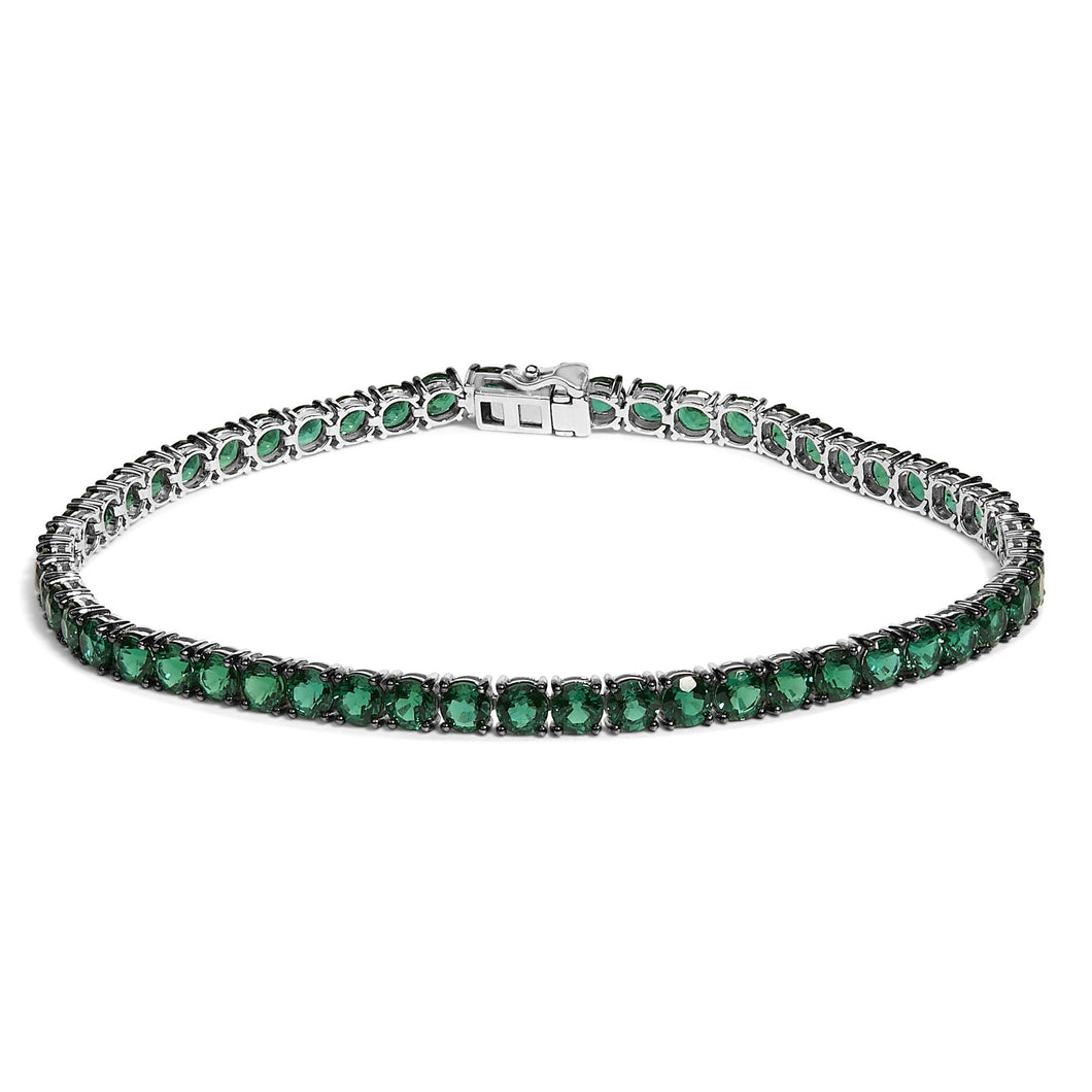 Men's .925 Sterling Silver Created Green Emerald Tennis Bracelet - 8.5
