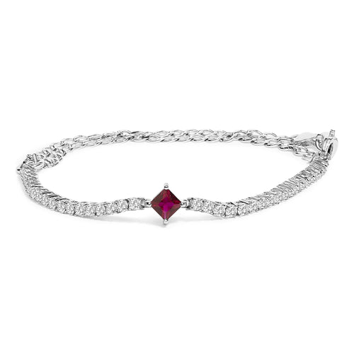 .925 Sterling Silver Created Ruby and Sapphire Adjustable Tennis Chain Bracelet-0