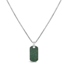 Men's .925 Sterling Silver Created Green Emerald Dog Tag Pendant Necklace - 22" Inches-0