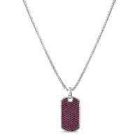 Men's .925 Sterling Silver Created Red Ruby Dog Tag Pendant Necklace - 22
