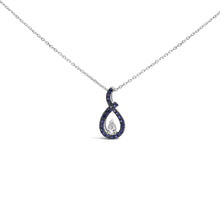 .925 Sterling Silver Created Blue and White Sapphire Teardrop Shaped Pendant Necklace - 18" Inches-0