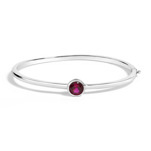 .925 Sterling Silver 7X7MM Created Red Ruby Solitaire Bangle Bracelet - 7 Inches-0