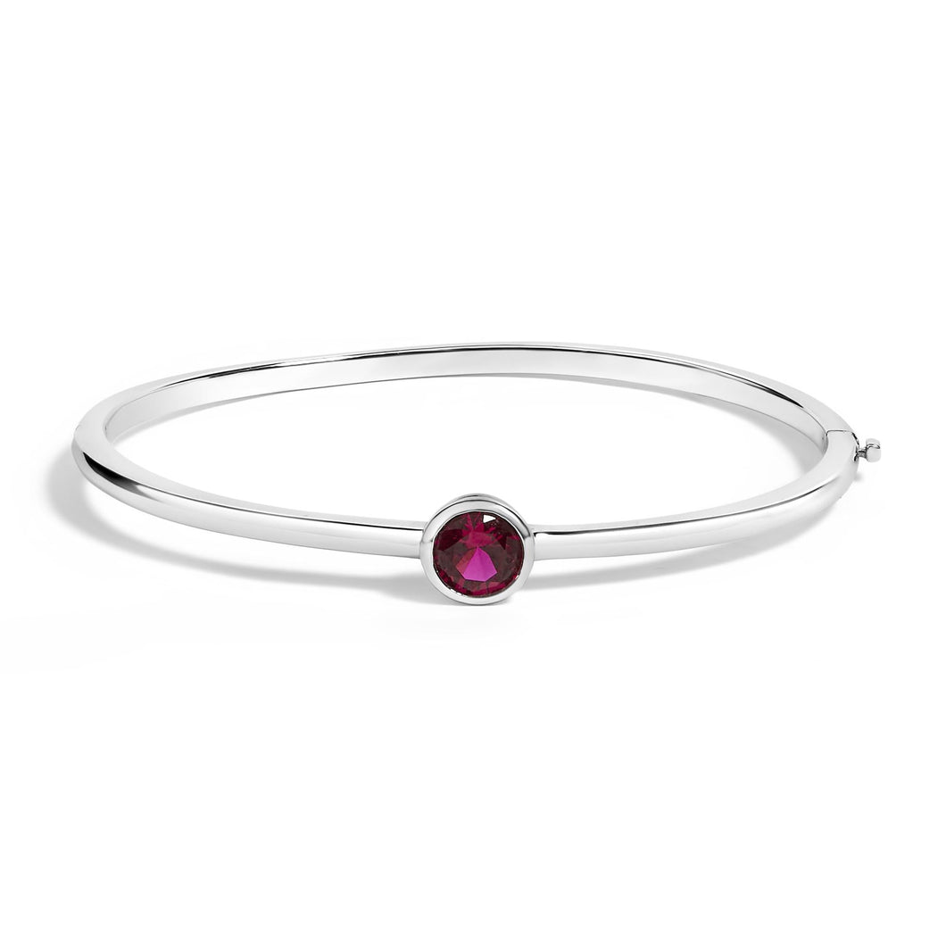 .925 Sterling Silver 7X7MM Created Red Ruby Solitaire Bangle Bracelet - 7 Inches-0