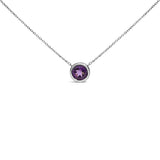 .925 Sterling Silver 7MM Bezel Set Created Gemstone Pendant Necklace - 18