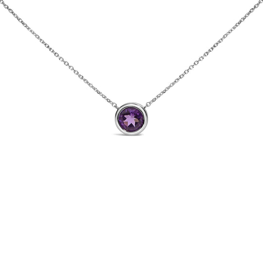 .925 Sterling Silver 7MM Bezel Set Created Gemstone Pendant Necklace - 18" Inches-0