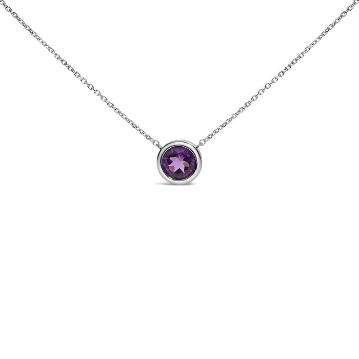 .925 Sterling Silver 7MM Bezel Set Created Gemstone Pendant Necklace - 18