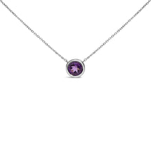 .925 Sterling Silver 7MM Bezel Set Created Purple Amethyst Pendant Necklace - 18" Inches-0