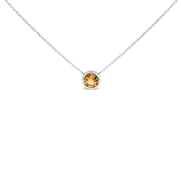 .925 Sterling Silver 7MM Bezel Set Created Gemstone Pendant Necklace - 18