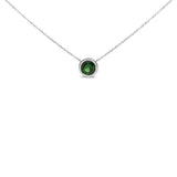 .925 Sterling Silver 7MM Bezel Set Created Gemstone Pendant Necklace - 18
