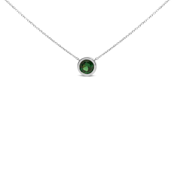 .925 Sterling Silver 7MM Bezel Set Created Gemstone Pendant Necklace - 18
