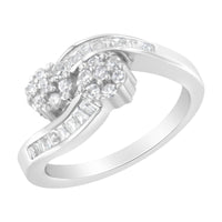 14K White Gold Round and Baguette Diamond Bypass Ring (1/2 cttw, H-I Color, I1-I2 Clarity)
