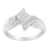 10K White Gold 1/3 Cttw Princess and Baguette Cut Diamond Bypass Style Cocktail Ring (I-J Color, I1-I2 Clarity)-0 thumbnail 1