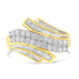 10K Yellow Gold 1.0 Cttw Round & Baguette Cut Diamond 64 Stone Bypass Style Channel Set Modern Statement Ring (H-I Color, SI1-SI2 Clarity)-0 thumbnail 1
