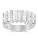 .925 Sterling Silver 1.0 Cttw Baguette Cut Diamond Vertical Channel Fluted Multi-Row Unisex Fashion Wedding Ring (H-I Color, I1-I2 Clarity)-0 thumbnail 1