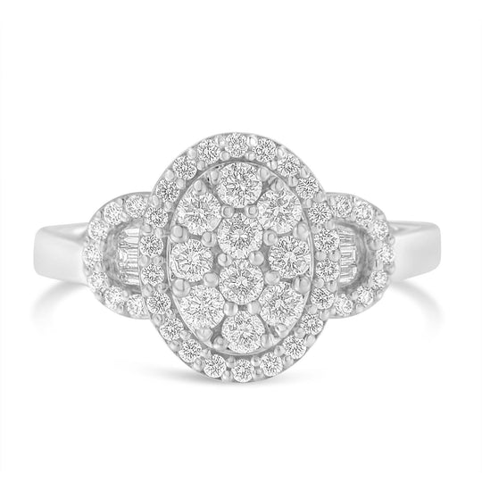 10K White Gold 1.0 Cttw Diamond Oval Cluster with Halo Vintage-Inspired Art Deco Buckle Style Statement Ring (G-H Color, SI1-SI2 Clarity)-0