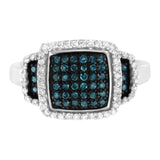Black Rhodium Plated .925 Sterling Silver 1/2 Cttw White & Blue Diamond Square Halo Cocktail Ring (Fancy Blue & H-I Color, I2-I3 Clarity)-0 thumbnail 1