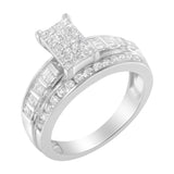 14K White Gold 1.0 Cttw Mixed-Cut Diamond Rectangle Invisible-Set Composite Cluster Ring with Bar- and Channel-Set Band (H-I Color, SI2-I1 Clarity)-0 thumbnail 1