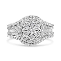 14K White Gold 1 1/2 Cttw Diamond Floral Cluster and Studded Shank Halo Ring (H-I Color, SI2-I1 Clarity)