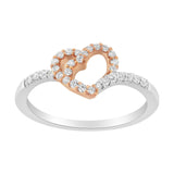 10K Rose Gold over .925 Sterling Silver 1/5 Cttw Diamond Two Tone Open Heart Promise or Fashion Ring (I-J Color, I2-I3 Clarity)-0 thumbnail 1