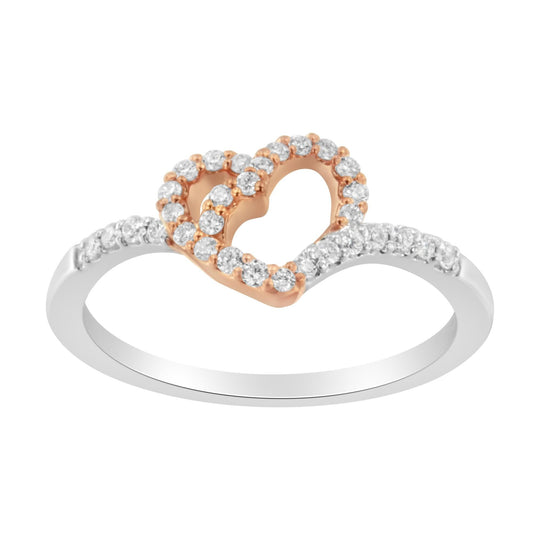 10K Rose Gold over .925 Sterling Silver 1/5 Cttw Diamond Two Tone Open Heart Promise or Fashion Ring (I-J Color, I2-I3 Clarity)-0