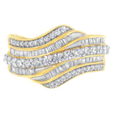 10K Yellow Gold 1.0 Cttw Baguette and Round Diamond Multi-Row Wave Bypass Ring (I-J Color, I1-I2 Clarity)-0 thumbnail 1
