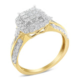10K Yellow Gold 1.0 Cttw Diamond Composite Cushion-Shape Halo 3-Band-Look Engagement Ring (H-I Color, SI1-SI2 Clarity)-0 thumbnail 1