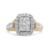 14K Yellow and White Gold 1.00 Cttw Princess and Round Cut Emerald Shaped Halo Diamond Cluster Ring (SI1-SI2 Clarity, H-I Color)-0 thumbnail 1