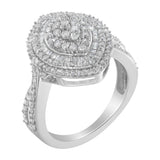 .925 Sterling Silver 1.0 Cttw Round & Baguette-Cut Diamond Marquise-Shaped Cluster Triple Stepped Halo Cocktail Fashion Ring (I-J Color, I2-I3 Clarity)-0 thumbnail 1