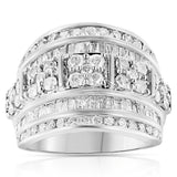.925 Sterling Silver 2.0 Cttw Round & Baguette Cut Diamond Multi-Row Channel Set Tapered Cocktail Fashion Ring (I-J Color, I3 Clarity)-0 thumbnail 1