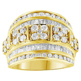 .925 Sterling Silver 2.0 Cttw Round & Baguette Cut Diamond Multi-Row Channel Set Tapered Cocktail Fashion Ring (I-J Color, I3 Clarity)-1 thumbnail 2
