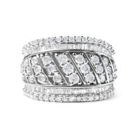 .925 Sterling Silver 2.00 Cttw Diamond Fashion Multi Row Cocktail Ring (H-I Color, I2-I3 Clarity)